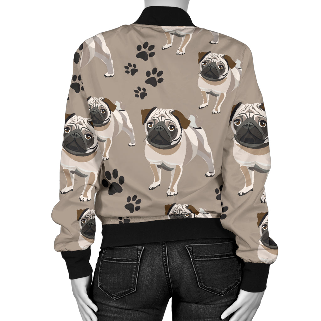 Pug Pattern Print Design A04 Women's Bomber Jacket