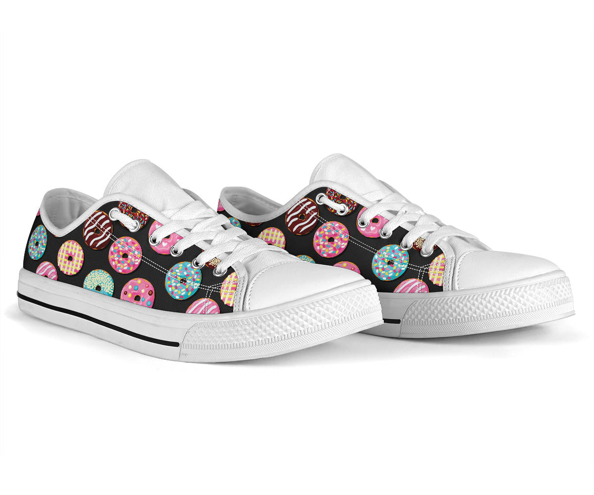 Donut Pattern Print Design DN02 White Bottom Low Top Shoes