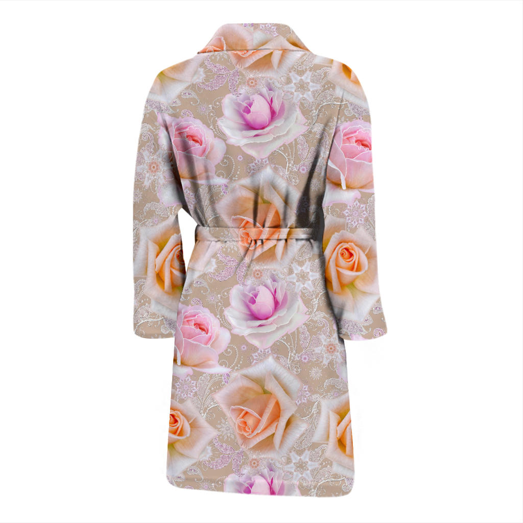 Rose Pattern Print Design RO011 Men Bathrobe