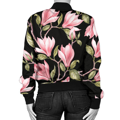 Magnolia Pattern Print Design MAG03 Women Bomber Jacket