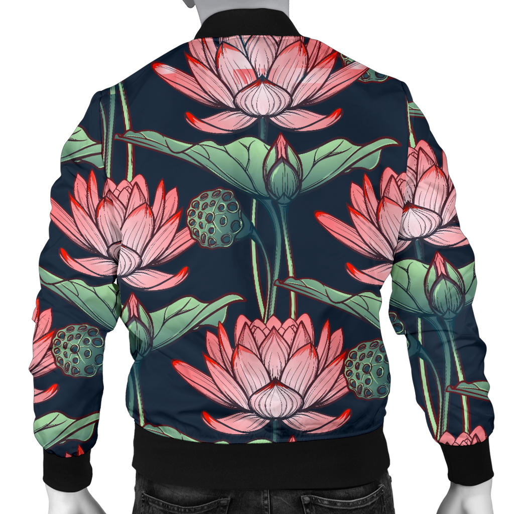 Water Lily Pattern Print Design WL03 Men Bomber Jacket