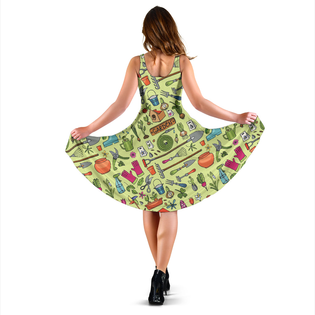 Gardening Pattern Print Design G02 Midi Dress