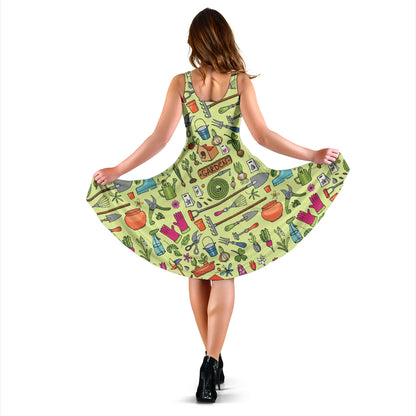 Gardening Pattern Print Design G02 Midi Dress