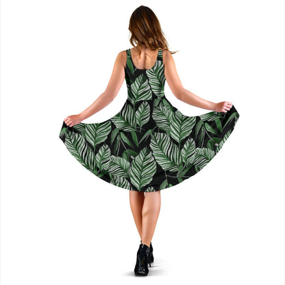 Palm Leaves Pattern Print Design PL09 Midi Dress