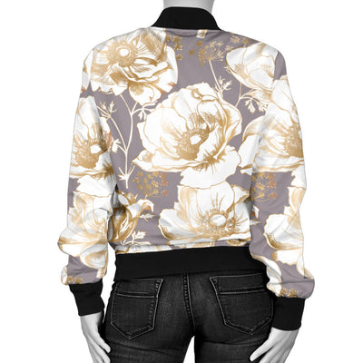 Anemone Pattern Print Design AM05 Women Bomber Jacket