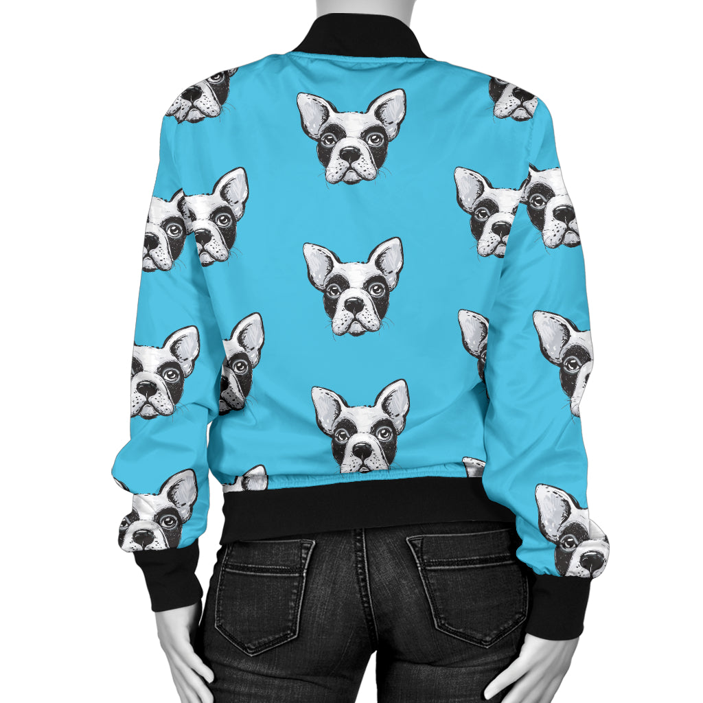 Boston Terrier Pattern Print Design 01 Women's Bomber Jacket