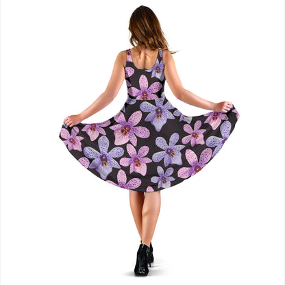 Orchid Pattern Print Design OR08 Midi Dress