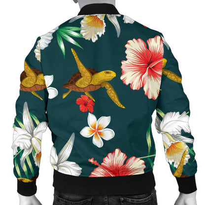 Hawaiian Flower Design with SeaTurtle Print Men Bomber Jacket