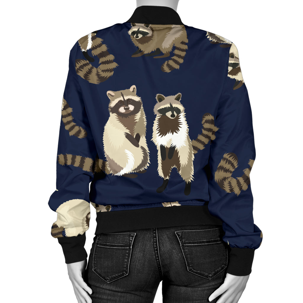 Raccoon Pattern Print Design A06 Women's Bomber Jacket