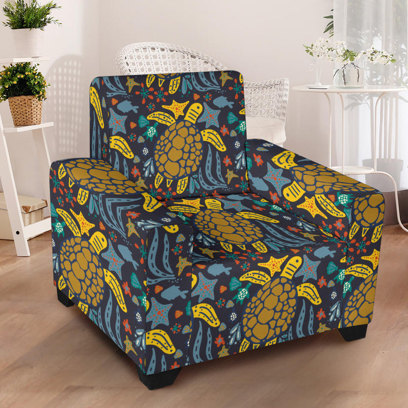 Sea Turtle Pattern Print Design T03 Armchair Slipcover