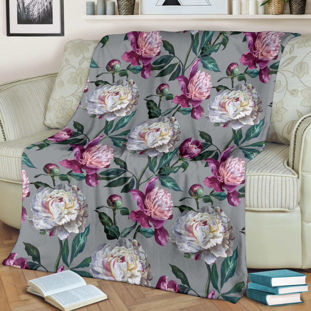 Peony Pattern Print Design PE01 Fleece Blanket