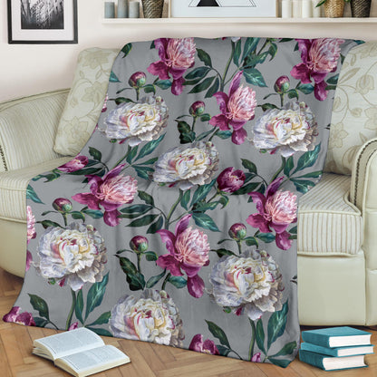 Peony Pattern Print Design PE01 Fleece Blanket