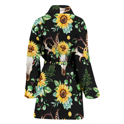 Sunflower Pattern Print Design SF08 Women Bathrobe