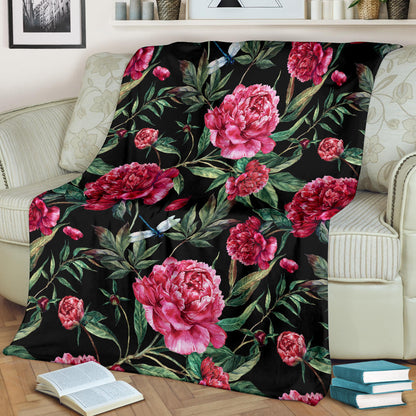 Peony Pattern Print Design PE04 Fleece Blanket