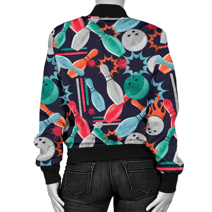 Bowling Pattern Print Design 08 Women's Bomber Jacket