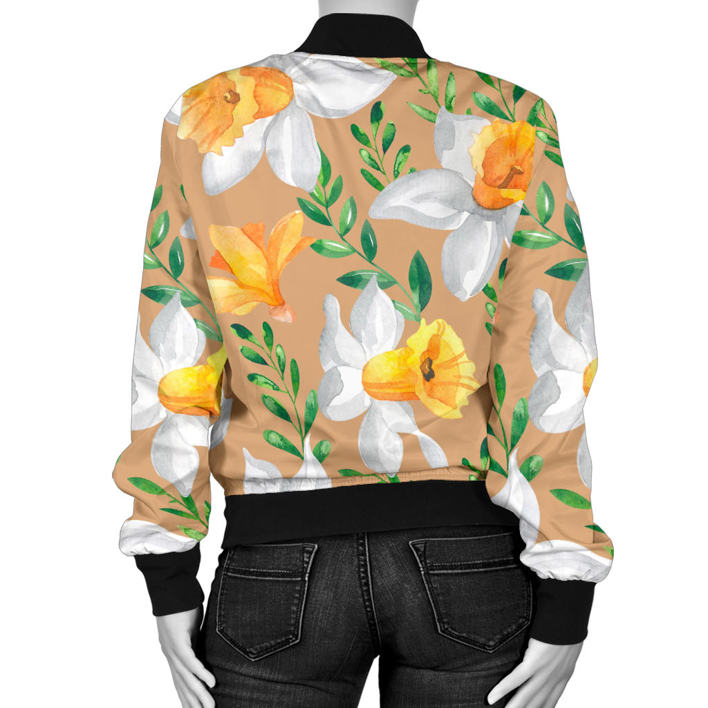 Daffodils Pattern Print Design DF04 Women Bomber Jacket