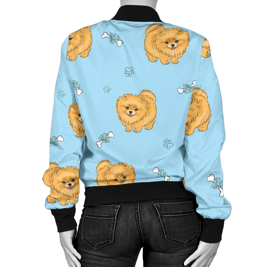 Pomeranians Pattern Print Design A03 Women's Bomber Jacket