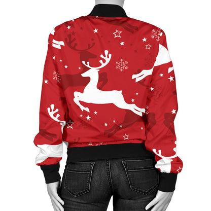 Reindeer Red Pattern Print Design 01 Women's Bomber Jacket
