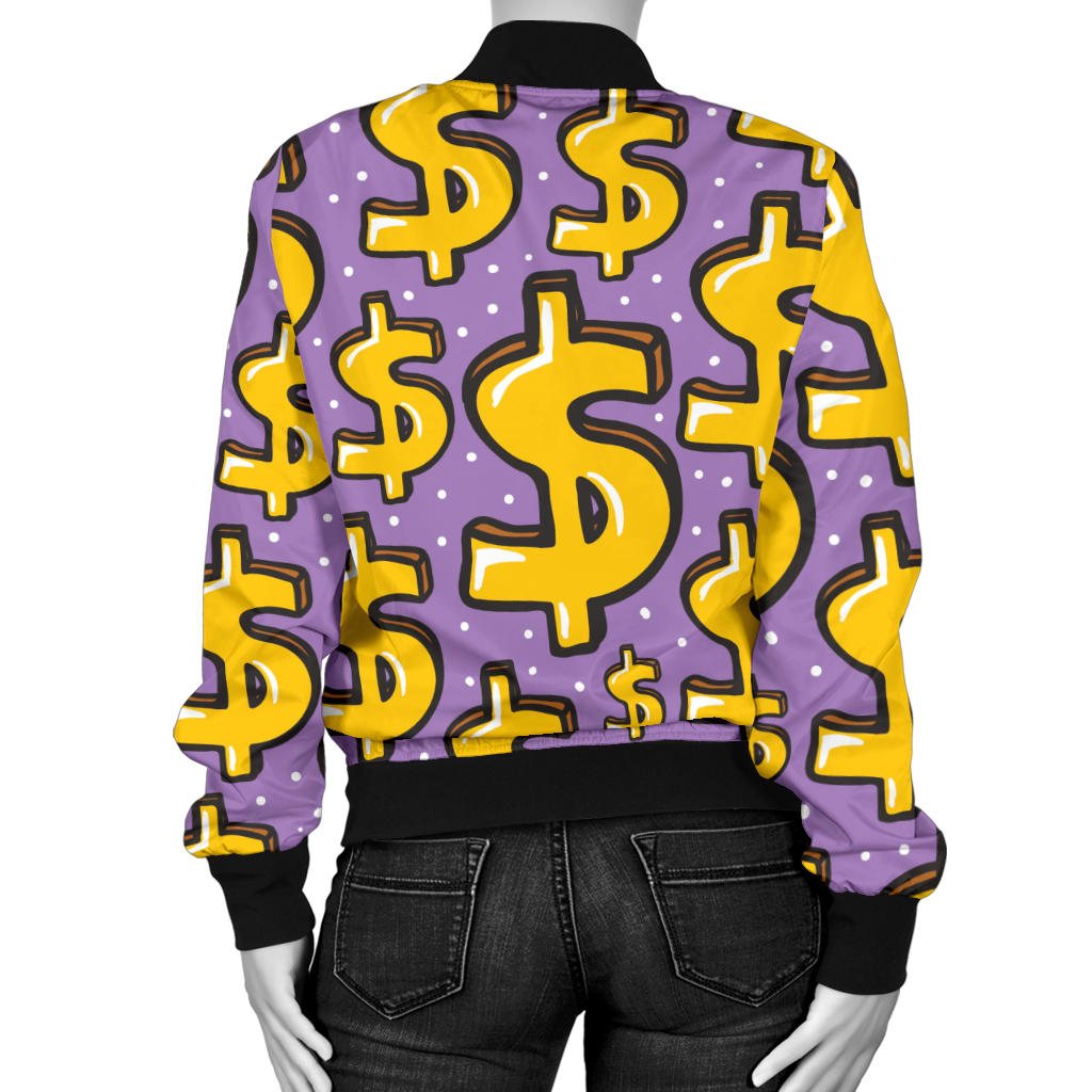 Dollar Pattern Print Design DO01 Women Bomber Jacket