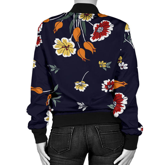 Summer Floral Pattern Print Design SF01 Women Bomber Jacket