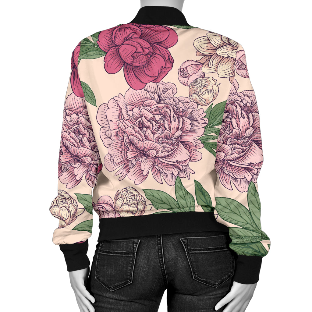 Peony Pattern Print Design A01 Women's Bomber Jacket