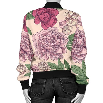 Peony Pattern Print Design A01 Women's Bomber Jacket