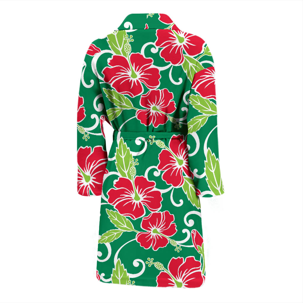 Red Hibiscus Pattern Print Design HB019 Men Bathrobe