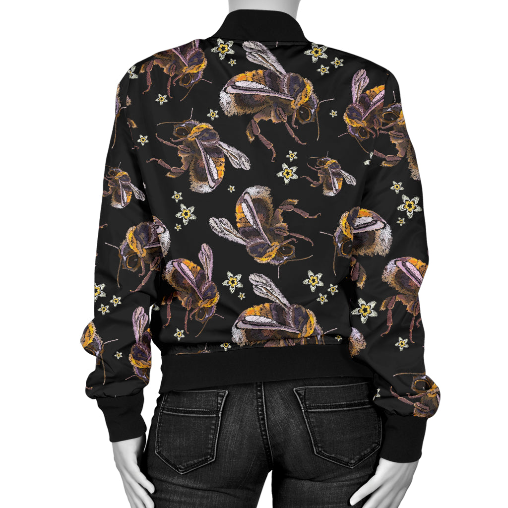 Bee Pattern Print Design 04 Women's Bomber Jacket