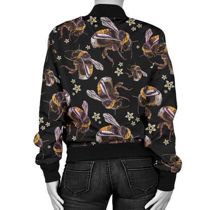 Bee Pattern Print Design 04 Women's Bomber Jacket