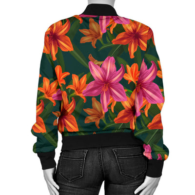 Amaryllis Pattern Print Design AL01 Women Bomber Jacket