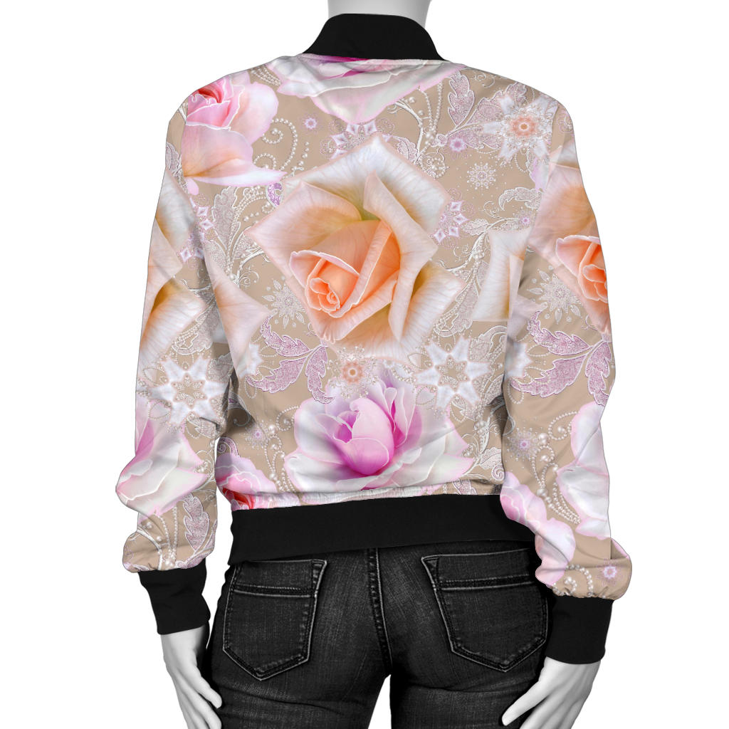 Rose Pattern Print Design RO011 Women Bomber Jacket