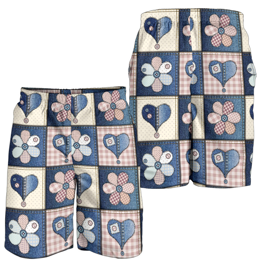 Patchwork Heart Flower Pattern Print Design 01 Mens Shorts