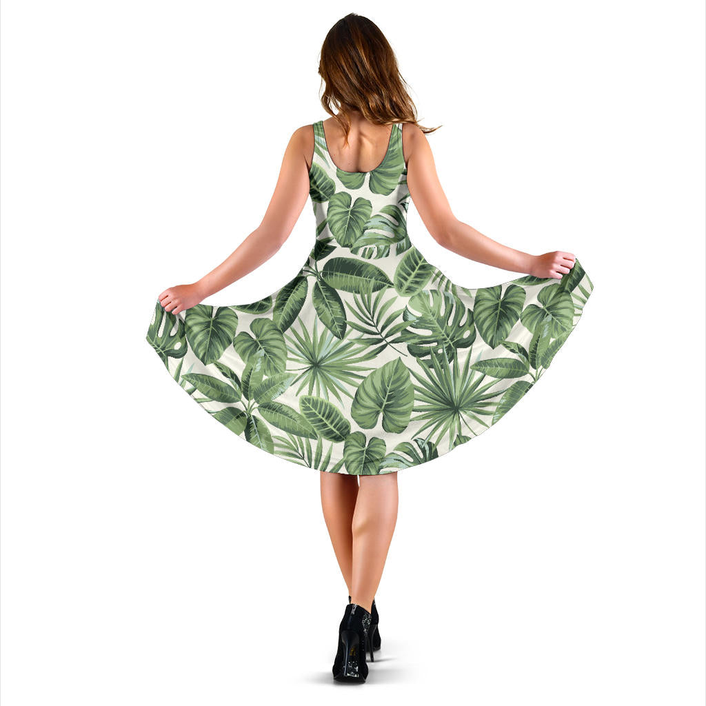 Palm Leaves Pattern Print Design PL014 Midi Dress
