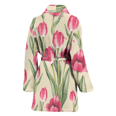 Tulip Pink Pattern Print Design TP06 Women Bathrobe