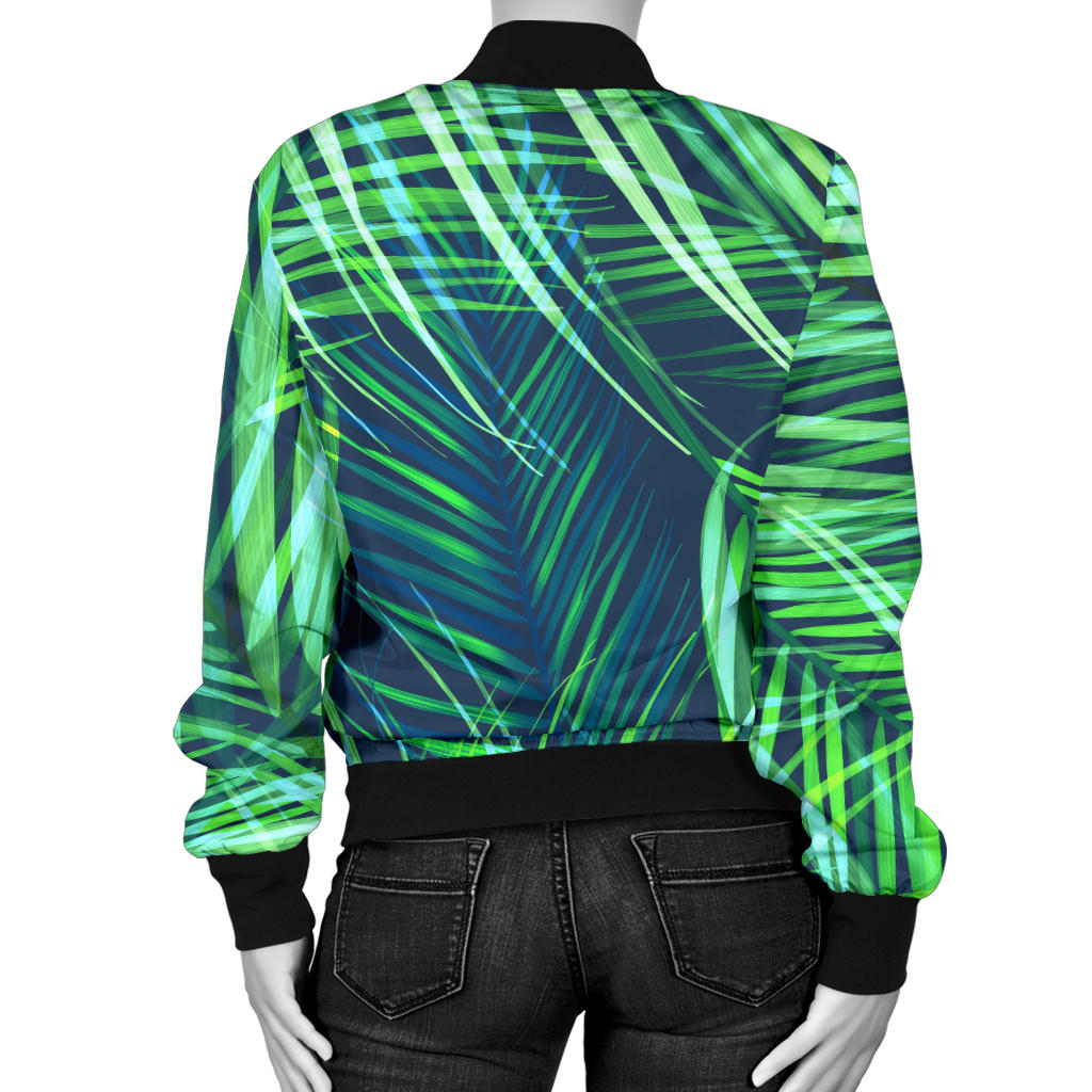 Palm Leaves Pattern Print Design PL02 Women Bomber Jacket