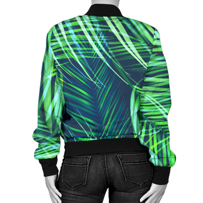 Palm Leaves Pattern Print Design PL02 Women Bomber Jacket