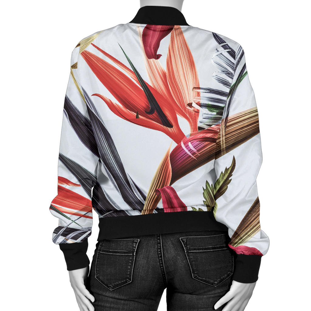 Tropical Flower Pattern Print Design TF021 Women Bomber Jacket