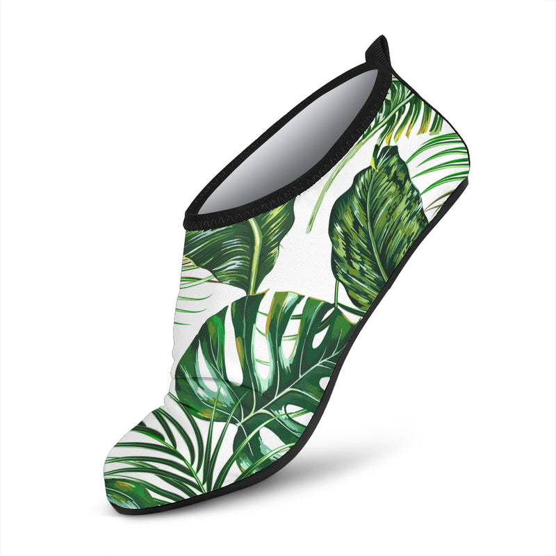 Green Pattern Tropical Palm Leaves Aqua Water Shoes