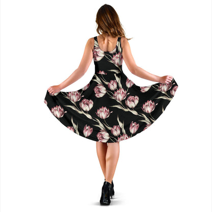 Tulip Pink Pattern Print Design TP02 Midi Dress