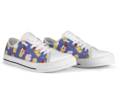 Ice Cream Pattern Print Design IC03 White Bottom Low Top Shoes