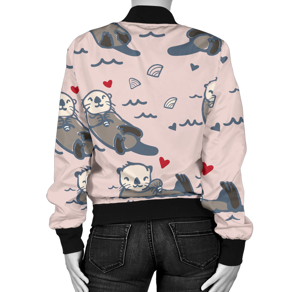Sea Otter Pattern Print Design 02 Women's Bomber Jacket