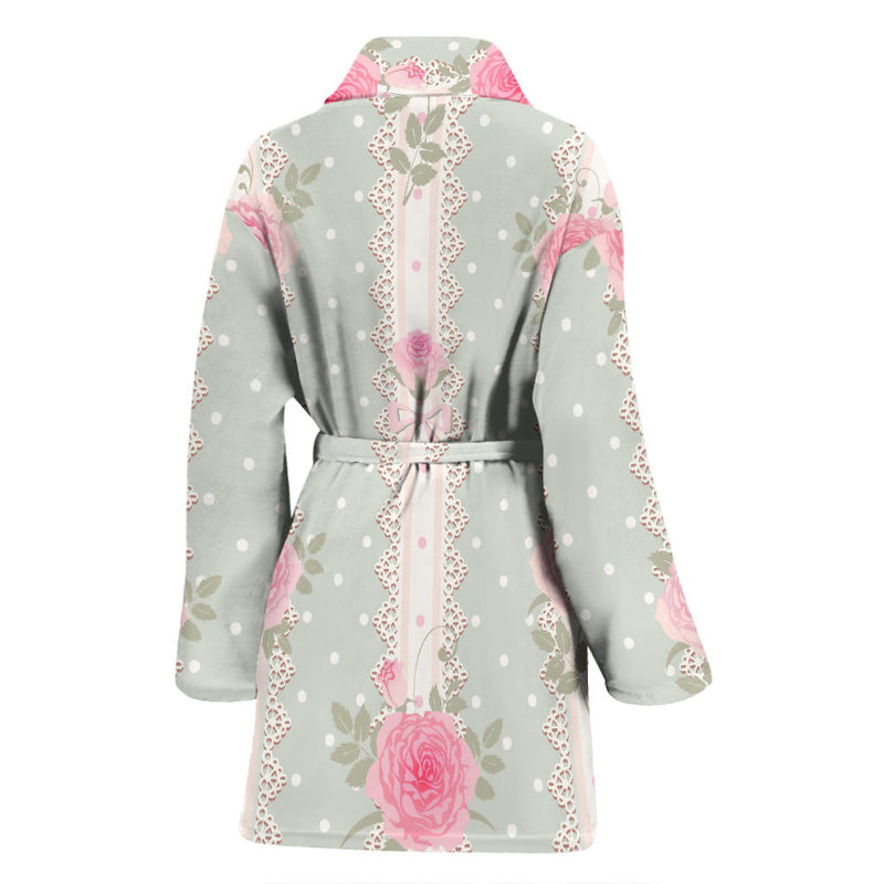 Rose Pattern Print Design RO016 Women Bathrobe