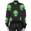 Alien Green Neon Pattern Print Design 01 Women's Bomber Jacket