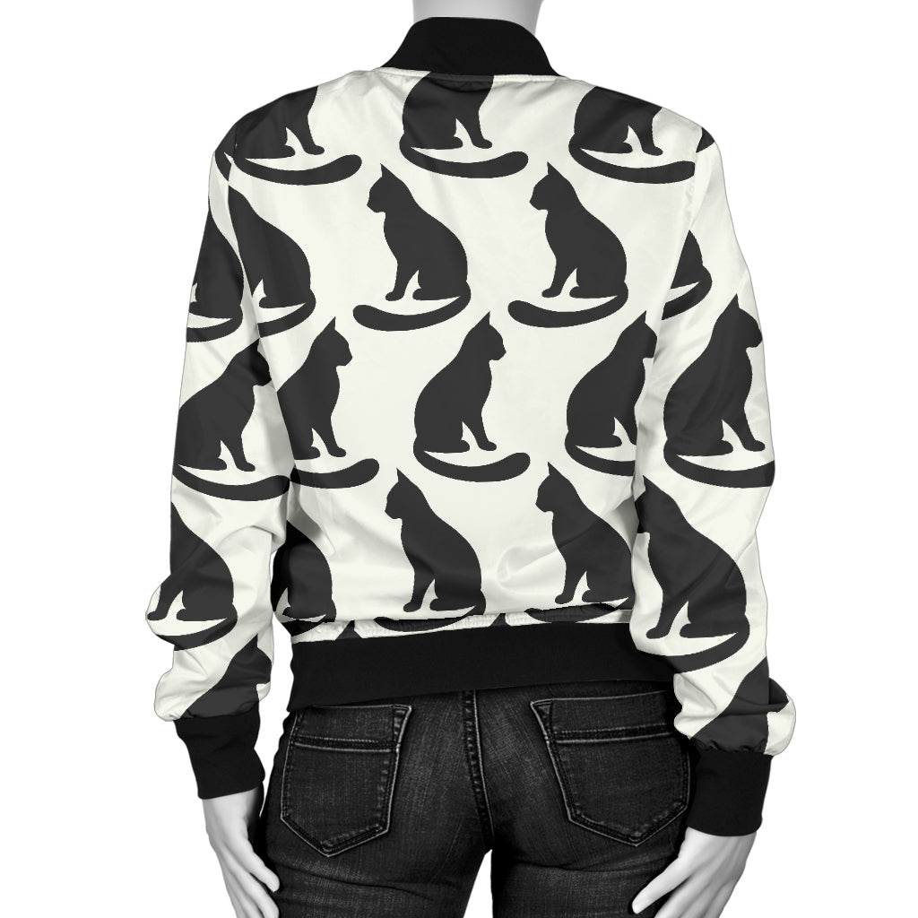 Black Cat Pattern Print Design 02 Women's Bomber Jacket