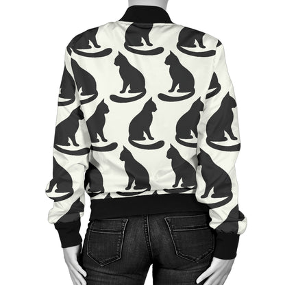 Black Cat Pattern Print Design 02 Women's Bomber Jacket