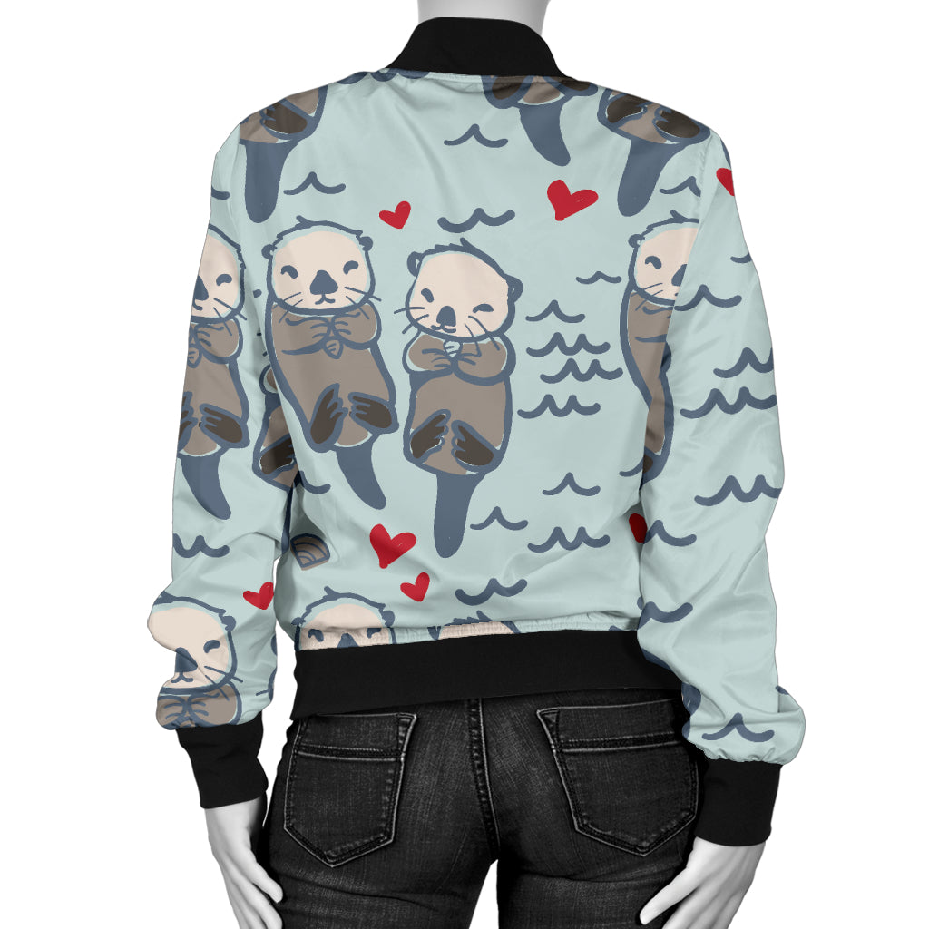 Sea Otter Pattern Print Design 03 Women's Bomber Jacket