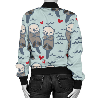 Sea Otter Pattern Print Design 03 Women's Bomber Jacket