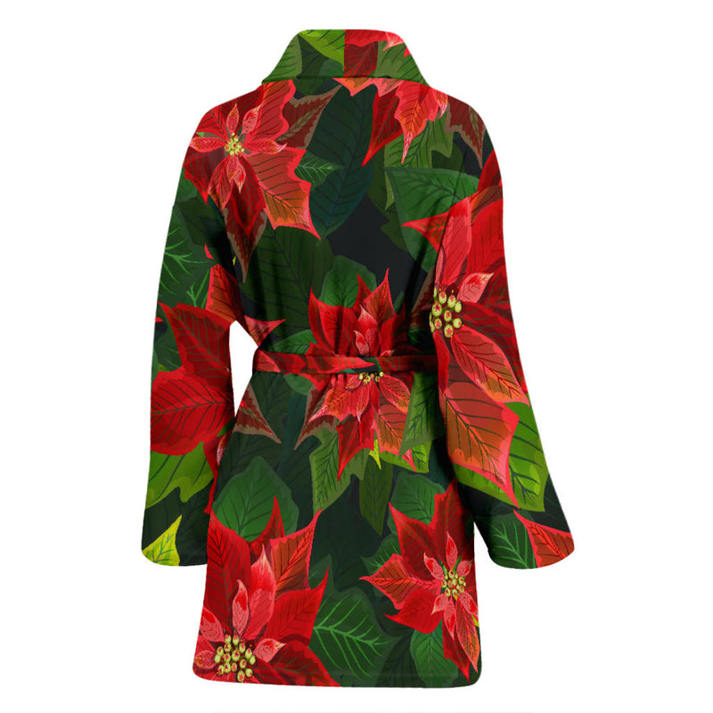 Poinsettia Pattern Print Design POT04 Women Bathrobe