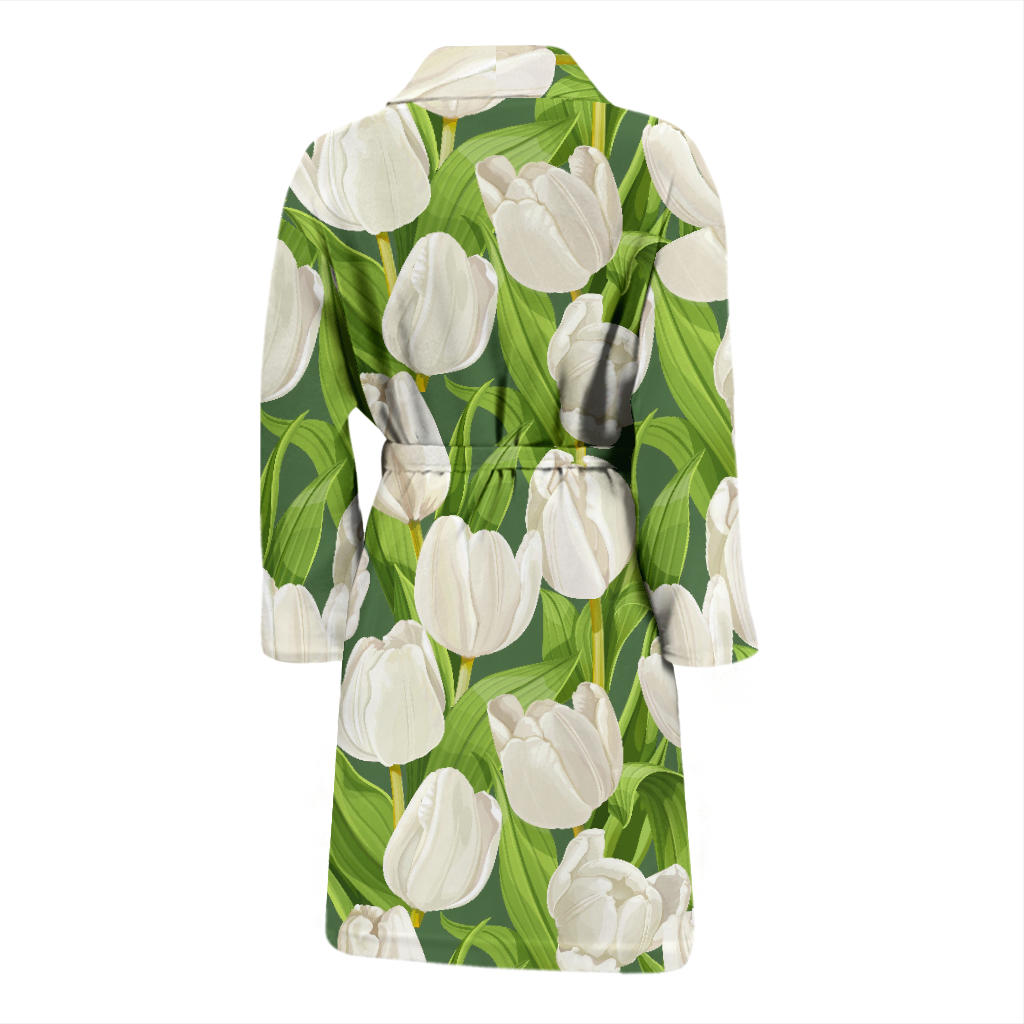 Tulip White Pattern Print Design TP05 Men Bathrobe