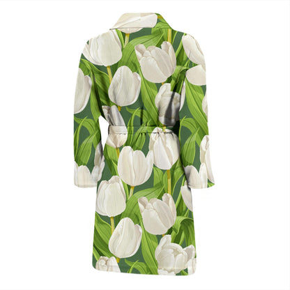 Tulip White Pattern Print Design TP05 Men Bathrobe